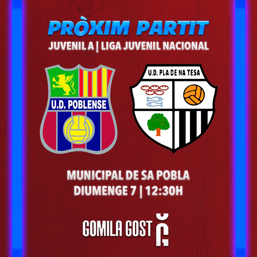 udpoblense's tweet photo. Pròxim partit del #JuvenilA ! 

🗓️ Dimenge 7 a les 12:30h 
🏟️ Sa Pobla

#OrgullPobler https://t.co/qyDfq42lxN