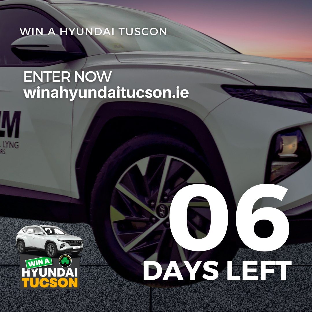 There are just 𝟲 𝗱𝗮𝘆𝘀 to go until someone wins a brand new Hyundai Tucson!

Could you be starting off the year by winning Ireland's best selling car? To be in with a chance, get a ticket for our <a href="/ConahyShamrocks/">Conahy Shamrocks</a> #WinAHyundaiTucson fundraiser here 🎫➡ winahyundaitucson.ie
