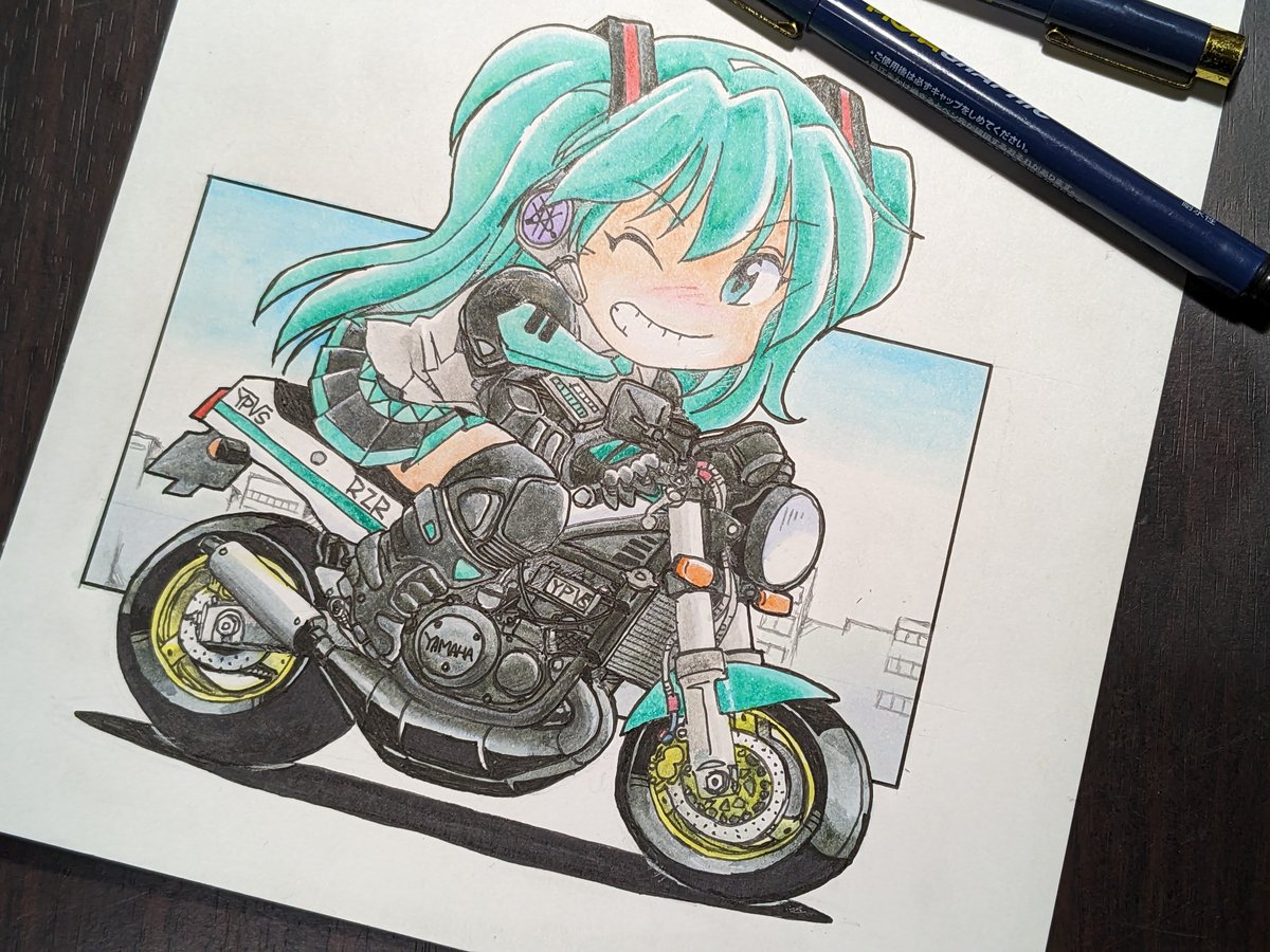 初音ミク 「ミクさんとRZ-R、塗れたよ～乾燥させたらスキャンします〜 」|Norioのイラスト