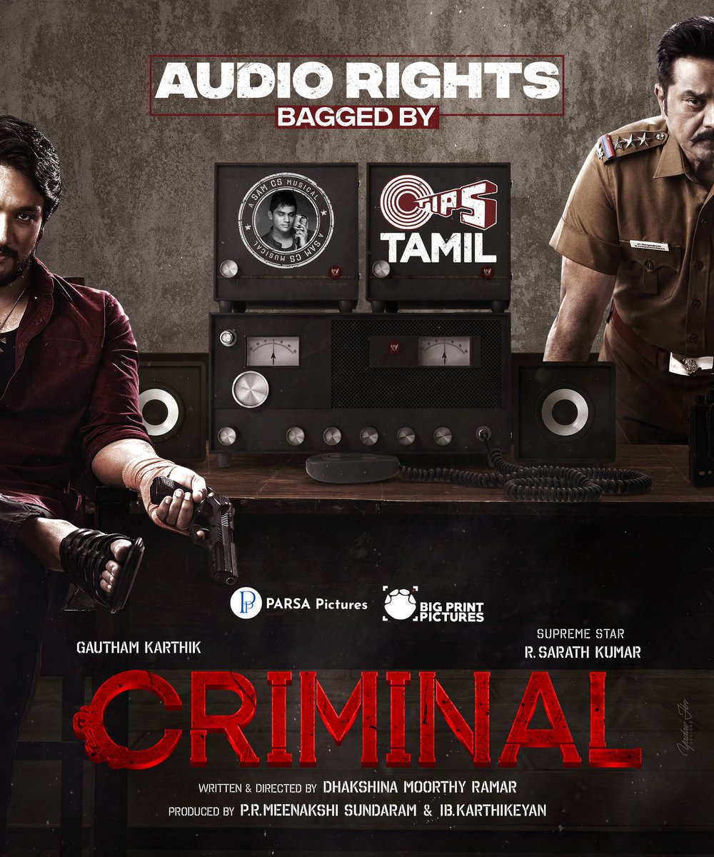 DHAKSHINAMOORTHY RAMAR (@dhaksina_mramar) on Twitter photo We are glad to share, The Audio rights of #Criminal starring <a href="/realsarathkumar/">R Sarath Kumar</a> <a href="/Gautham_Karthik/">Gautham Ram Karthik</a> has been aquired by <a href="/tipsmusicsouth/">TipsMusicSouth</a>
A <a href="/SamCSmusic/">𝐒𝐀𝐌 𝐂 𝐒</a> Musical
<a href="/jananihere/">Janani</a> <a href="/plthenappan/">P L Thenappan</a>
Dir <a href="/Dhaksina_MRamar/">DHAKSHINAMOORTHY RAMAR</a> <a href="/prasannadop/">Prasanna s kumar</a>
<a href="/eforeditor/">J.v.Manikanda Balaji</a>
Prod by <a href="/parsapictures/">Parsa Pictures Pvt Ltd</a> <a href="/BigPrintoffl/">Bigprint Pictures</a>
<a href="/DoneChannel1/">Done Channel</a> We are glad to share, The Audio rights of #Criminal starring <a href="/realsarathkumar/">R Sarath Kumar</a> <a href="/Gautham_Karthik/">Gautham Ram Karthik</a> has been aquired by <a href="/tipsmusicsouth/">TipsMusicSouth</a>
A <a href="/SamCSmusic/">𝐒𝐀𝐌 𝐂 𝐒</a> Musical
<a href="/jananihere/">Janani</a> <a href="/plthenappan/">P L Thenappan</a>
Dir <a href="/Dhaksina_MRamar/">DHAKSHINAMOORTHY RAMAR</a> <a href="/prasannadop/">Prasanna s kumar</a>
<a href="/eforeditor/">J.v.Manikanda Balaji</a>
Prod by <a href="/parsapictures/">Parsa Pictures Pvt Ltd</a> <a href="/BigPrintoffl/">Bigprint Pictures</a>
<a href="/DoneChannel1/">Done Channel</a>