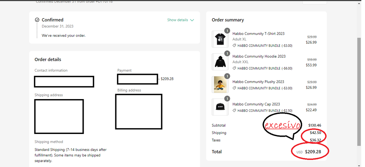 mcgiios's tweet photo. He comprado el pack entero de ropa @Habbo @ESHabbo  EN TEORIA ERAN 103 usd y al realizar el checkout me doy cuenta de que se añaden estas taxes y shippin costs... Son MUY excesivas o realmente soy yo solamente que lo pienso? https://t.co/kTHHGo2fSK