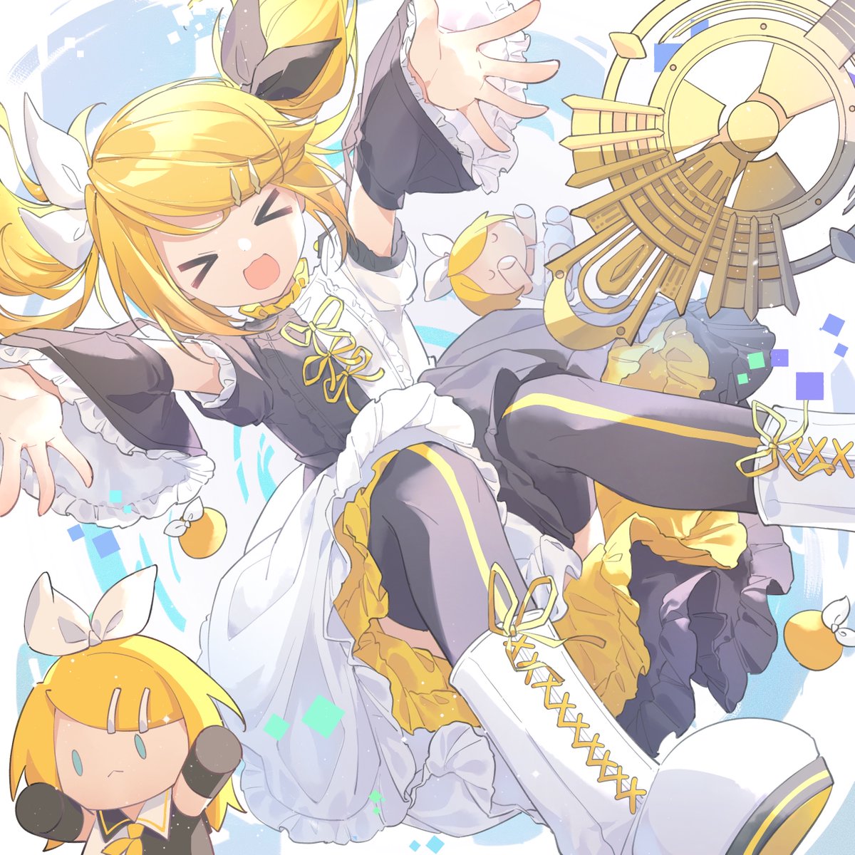 kagamine rin character doll blonde hair thighhighs boots frills white footwear 1girl  illustration images