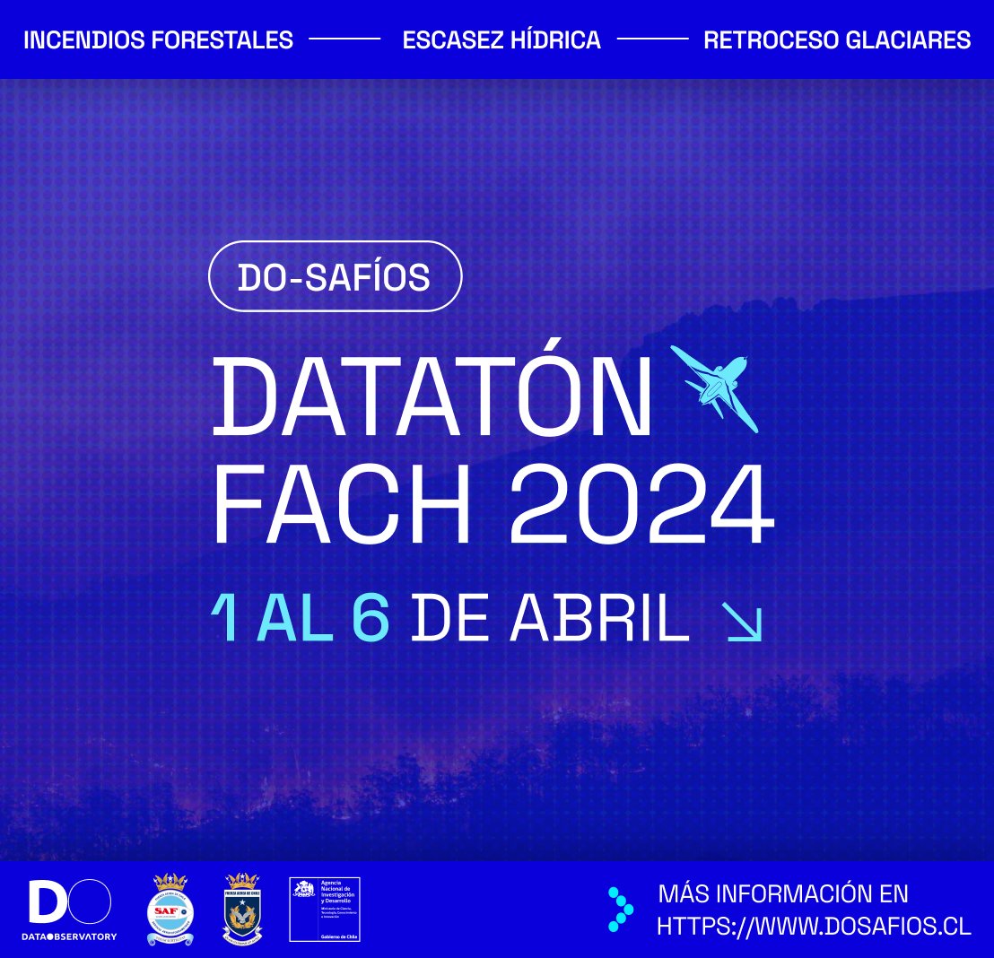 DataObsCL's tweet photo. ¡Llegó el día tan esperado! @DataObsCL, @FACH_CL y @SAF_CL abren las inscripciones para DO-Safíos: Datatón FACH 2024. https://t.co/wWXUoGmy8D 
Las inscripciones son totalmente gratuitas. Postula hasta el 3 de marzo y participa en abril.
#DOsafíos
#DatatónFACh2024
#CienciaDatos https://t.co/7RlVv3JFs0