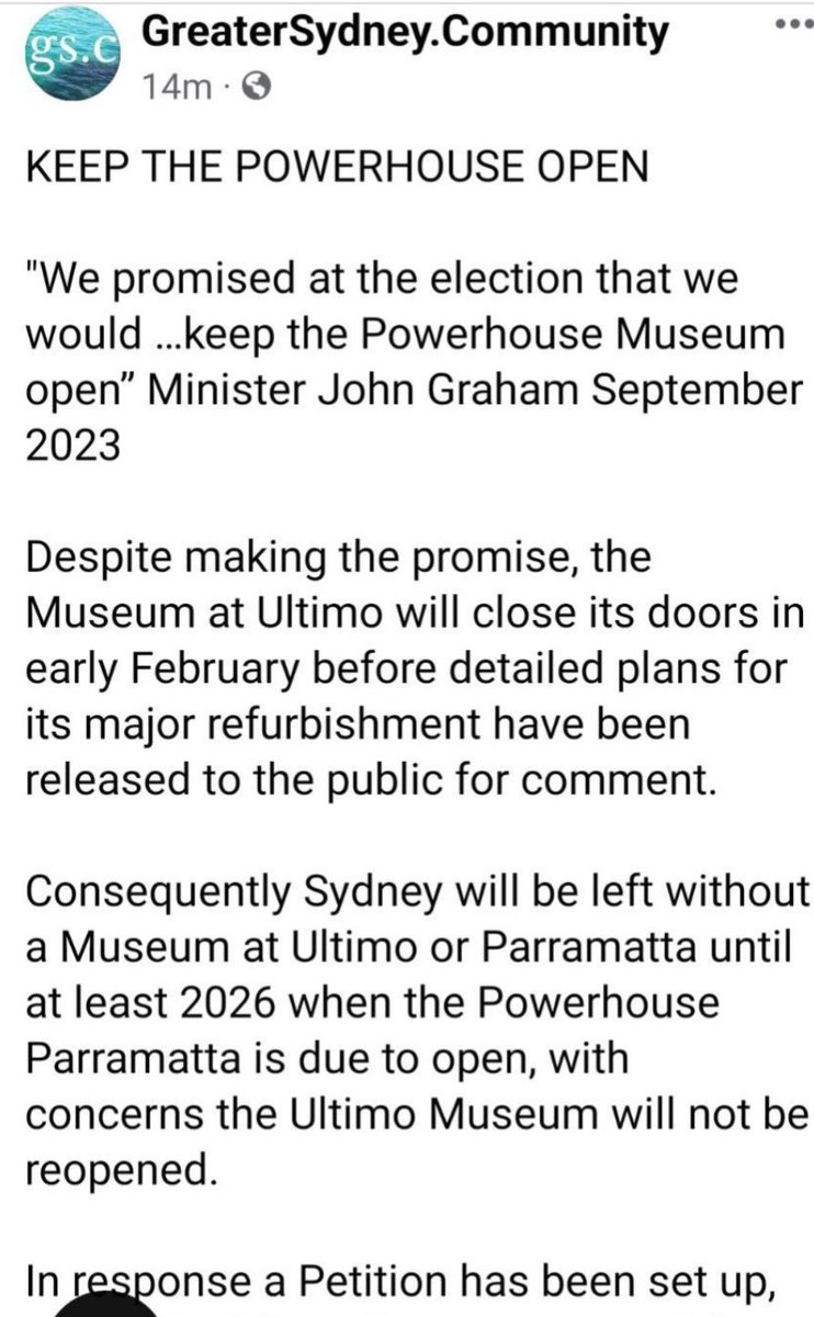 tilly64's tweet photo. Please sign petition to keep the Powerhouse Museum OPEN

https://t.co/e5AAQQreK6 https://t.co/yoZnhQYyxl