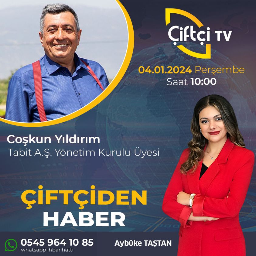 Tabit Kurucu Ortağı Coșkun Yıldırım, 4 Ocak Perşembe Günü Çiftçi TV'de Çiftçiden Haber Programı'nda sizlerle birlikte oluyor. Sakın Kaçırmayın!

Tarih: 04.01.2024 Perşembe
Saat:10.00

#çiftçi #çiftçitv #tarım #akıllıtarım