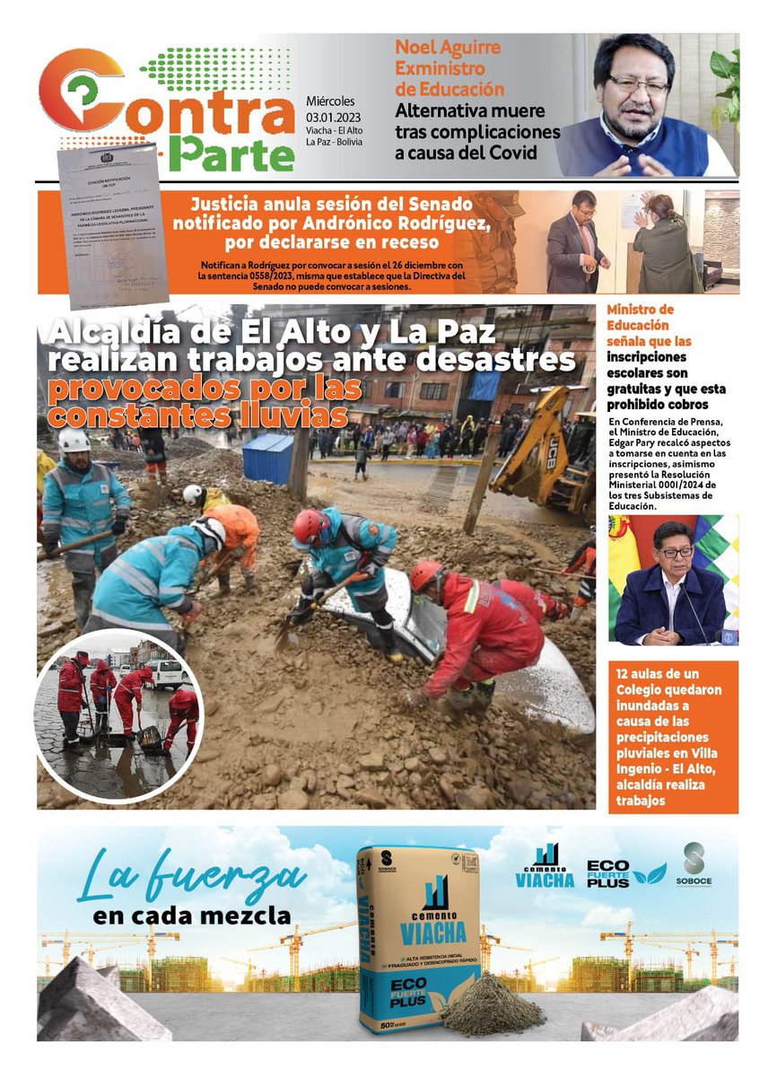 MRARANIBAR's tweet photo. Nuestra portada para hoy #ContraParte #deÚltimo #Viacha #ElAlto #LaPaz La. Mejor información en todos los sentidos. https://t.co/2qwxaLPz6N