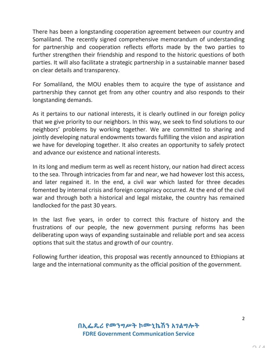 FdreService's tweet photo. MOU for Partnership and Cooperation has been signed between the Federal Democratic Republic of Ethiopia and Somaliland. The MOU includes scopes of cooperation in social, economic, political and military fields. 

full statement below
#Ethiopia 🇪🇹
#PMOEthiopia https://t.co/0CcGDzLiuh