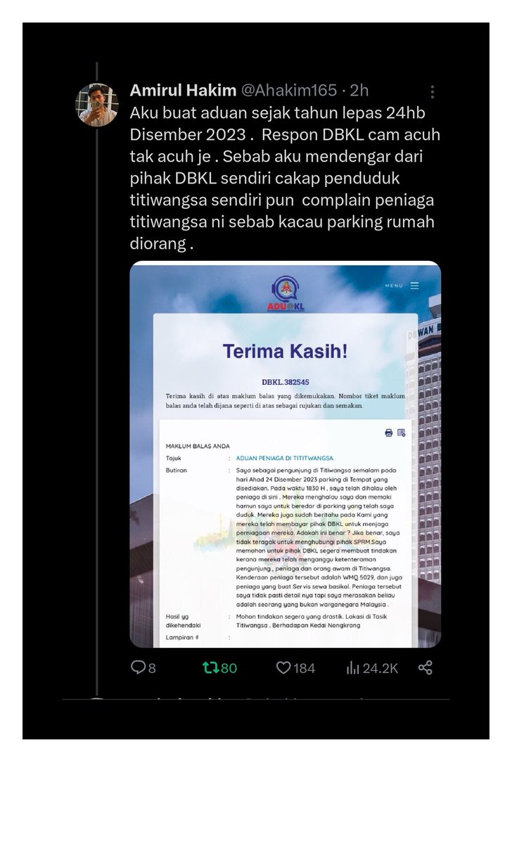 <a href="/DBKL2u/">Dewan Bandaraya Kuala Lumpur</a> @Ic0514 <a href="/Ahakim165/">Vuca</a> Hahaha aduan sebelum viral ni tak laku ke 😑