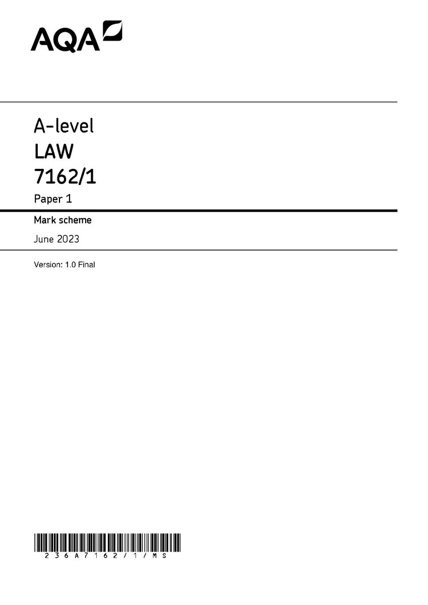 paper29397's tweet image. AQA A LEVEL LAW PAPER 1 2023 MARK SCHEME (7162/1)  
#aqaalevel #lawpaper1 #markscheme #7162/1 #fliwy 
fliwy.com/item/378897/aq…