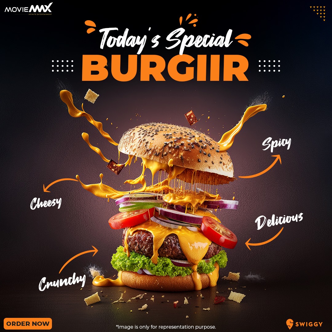 moviemaxoffl's tweet photo. #MovieMax has something special for you: A very cheesy, crunchy, spicy and delicious Burgiir! 😋🍔

Order today from @swiggy and let the flavours roll.

.
.
#MovieMaxOfficial #FoodDilemma #Burger #Burgiir #AbduRozik #Pizza #Nachos #momos #Fries #FoodLove #MovieMaxFood #CinemaDelight #Bollywood #PopcornTime #Swiggy #foodatdoorstep #Foodie #cravingfood