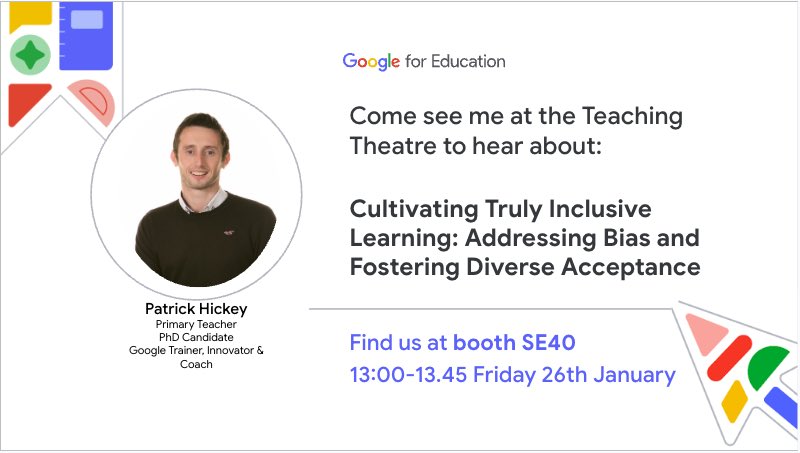 Exciting news, I’m honoured to announce I will be hosting a panel discussion at #Bett2024 in London this year with @GoogleforEdu to discuss ‘Cultivating Truly Inclusive Learning’. Learn how you can join me & attend other planned #GoogleEdu sessions: [goo.gle/Bett2024]