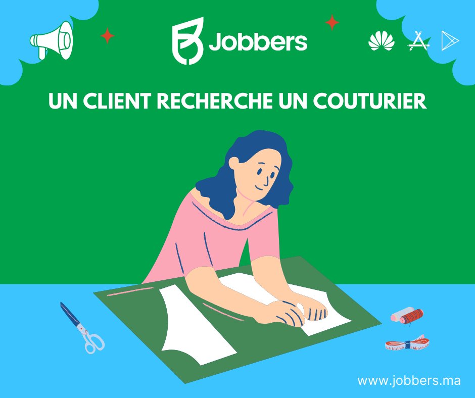 jobbersPlatform's tweet photo. 📢 📢 Un client recherche un couturier 👜👝. Vous pouvez proposer vos services via le lien ⬇️ ⬇️ 

https://t.co/i57TaN8o4n

#jobbing #freelance #maroc #morocco #المغرب #محترفين #couture https://t.co/RneCyAGqQR