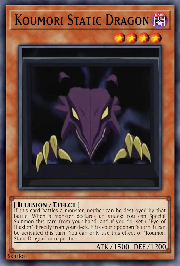 Day 3/366 of posting a custom card every day, with an Illusion monster! I really like using Illusions for retrains of Duelist Kingdom stuff, like Pegasus and Panik. Pegasus did more than Day 3/366 of posting a custom card every day, with an Illusion monster! I really like using Illusions for retrains of Duelist Kingdom stuff, like Pegasus and Panik. Pegasus did more than