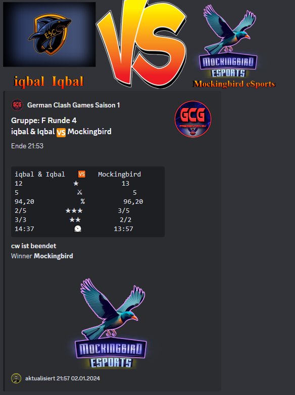 Townhall 16 is here and matches are played again. 
We start off strong with a win in both RO64 of FFH Tesla and GCG Ro16 vs ESC E-Sports💪

☆☆☆ Stecher187
☆☆☆ Blutrünstig
2× ☆☆☆ Davi Pavi
2× ☆☆☆ König Hugo