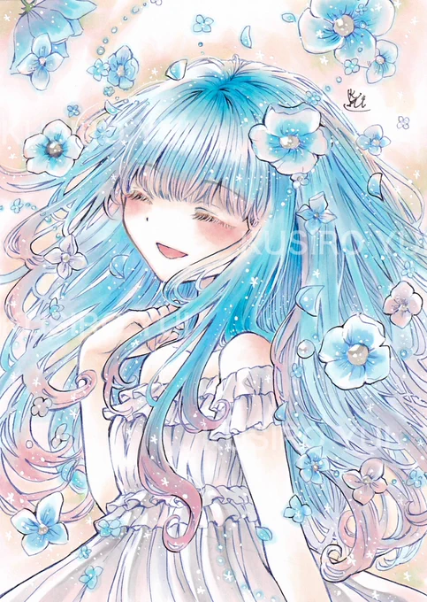 「また会えたね」販売中作品紹介青い髪が特徴の女の子。Twitter初期に1度だけ描いた子なので『また会えたね』というタイトルです2Lサイズ/コピック#イラスト #コピック 
