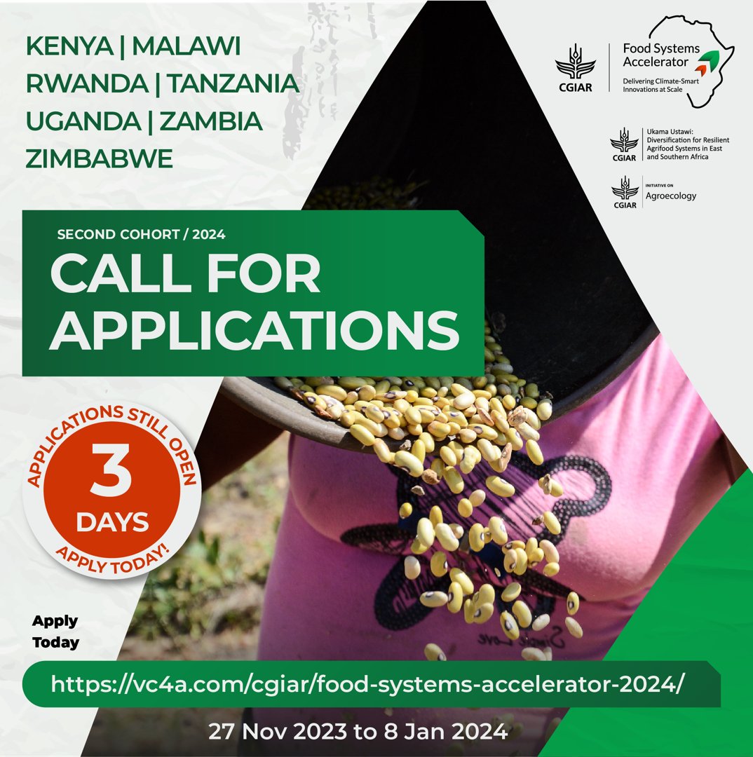 BiovIntCIAT_eng's tweet photo. 🚨 Last chance to apply! CGIAR Food System's Accelerator is closing its applications on Jan 8. Don't miss this opportunity to scale your agribusiness. 🌱 
Apply here: https://t.co/U28LpupedN https://t.co/GI7YqgJjAv