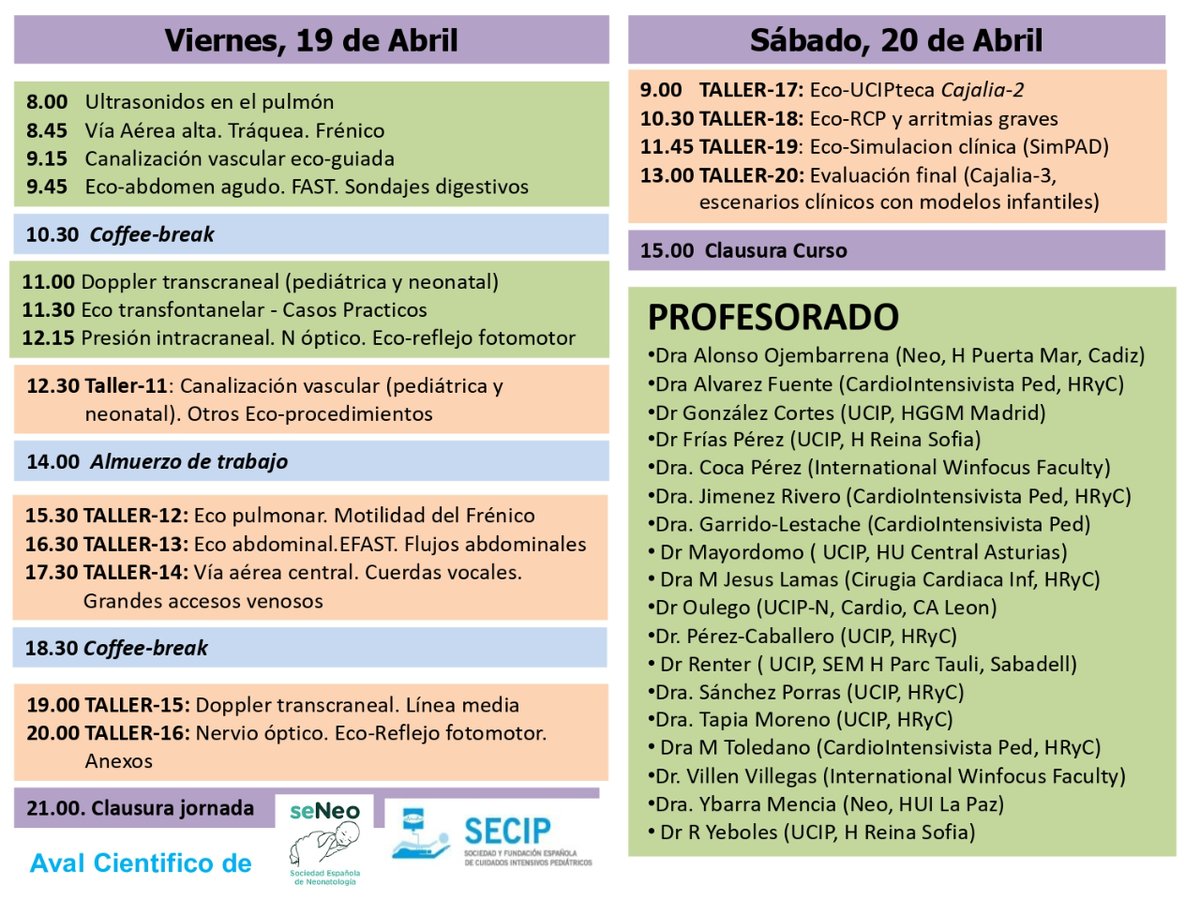 ✔️ La @SENeonatología avala el 'Curso semi-presencial de Ecografía Clínica en Emergencias, Urgencias y Cuidados Críticos en Neonataos y Pediatría' Presencial 🏥 Hospital Ramón y Cajal de Madrid (17-20 de abril)  Online 💻 15 de marzo-15 de junio ❕ Plazas limitadas a 18 alumnos