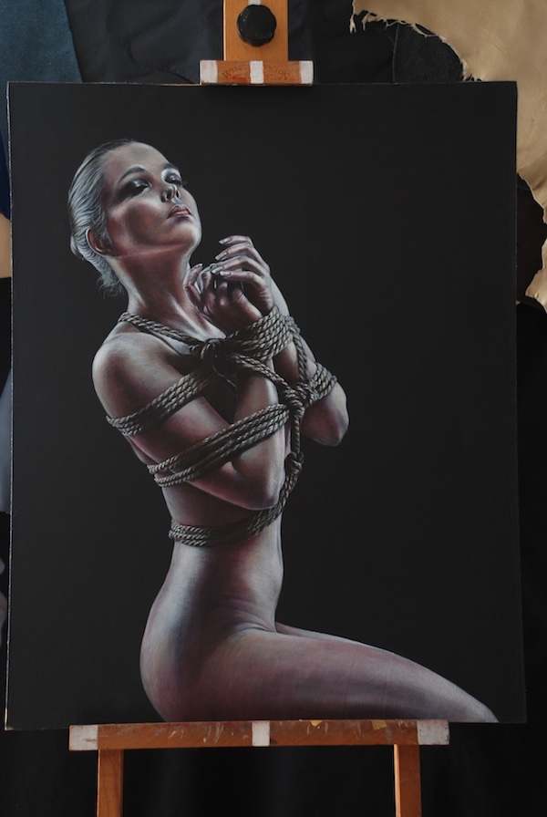 Wow! Was it really 10 years ago that I painted Mercy Merci? It was. Currently planning some new ones for 2024.

I also do fine art commissions for discerning customers here in the UK, message me with what you want doing and I'll give you a price.
#fetishart #bondageart