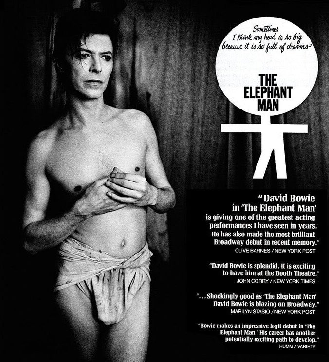 NYcheesy's tweet photo. OTD in 1981 #DavidBowie made his final stage appearance as #JohnMerrick in the production of ‘The Elephant Man’ at the Booth Theater, New York. https://t.co/n9ZOAPmK9n
