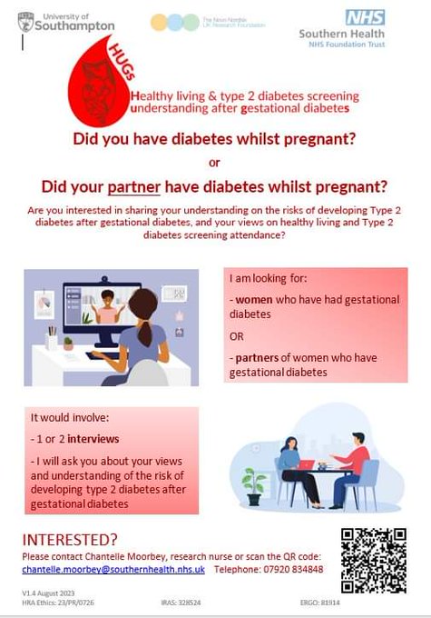 **Did YOU or your PARTNER have DIABETES whilst PREGNANT?**  Do you live in Wessex?  Would you like to get involved in research?
<a href="/clm0577/">Chantelle Moorbey</a>