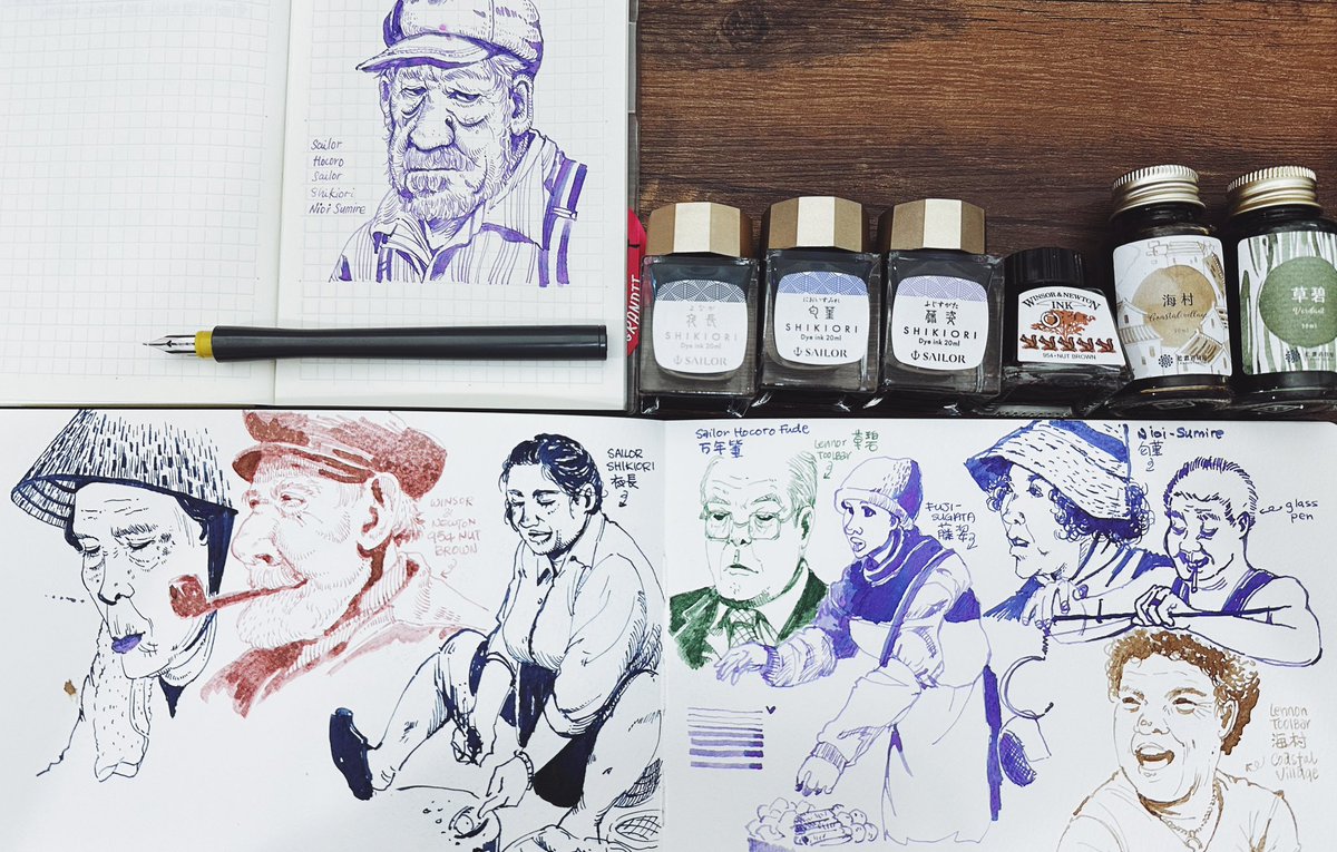evonsartcave's tweet photo. Portrait sketches recently, love the new inks and this Sailor Hocoro Fude Dip Pen is amazing! 🥰 #sailorhocoro #sailorshikiori https://t.co/F5fyTMHX1A