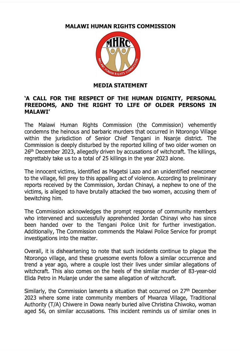 HumanRightsMW's tweet photo. ‘A CALL FOR THE RESPECT OF THE HUMAN DIGNITY, PERSONAL FREEDOMS, AND THE RIGHT TO LIFE OF OLDER PERSONS IN MALAWI’ 

@MBCNewsLive 
@Times360Malawi 
@zodiakonline 
@NationOnlineMw 
@MwNewsAgency 
@CapitalFMMw 
@timvenionline https://t.co/rOq6J3q82J