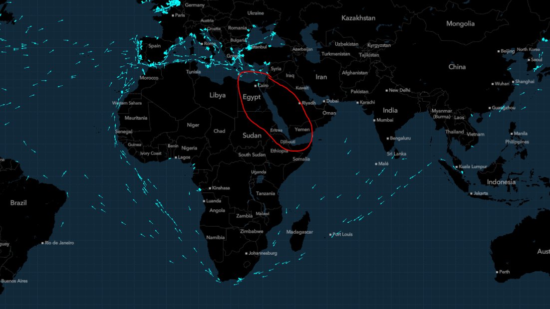 MAP OF THE DAY: Sometimes, a picture is worth a thousand words. Container ships heading toward Europe and/or North America, with almost all avoiding the Red Sea (red). More than two weeks after the launch of US-led 'Prosperity Guardian', the Houthis still rule in the Red Sea.