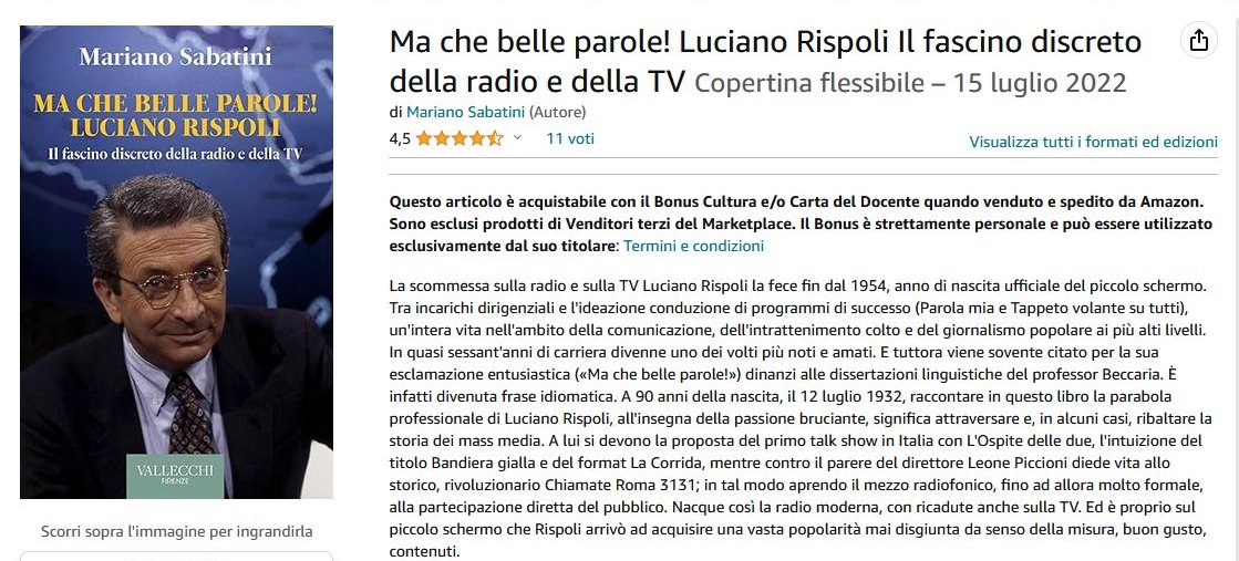 MA CHE BELLE PAROLE! LUCIANO RISPOLI Il fascino discreto della radio e della Tv di <a href="/marian0sabatini/">Mariano Sabatini</a>  Una lettura imprescindibile nel giorno in cui il piccolo schermo in Italia compie 70 anni
amazon.it/parole-Luciano…