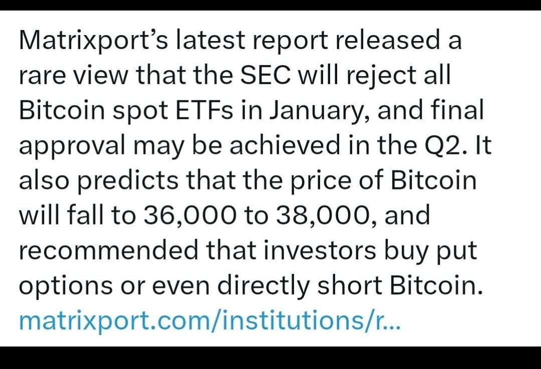 For those of you wondering why Crypto market took a dump, it's supposedly because of this;

Matrixport released a report stating SEC will reject Bitcoin spot ETFs in January.

How they can know this? No clue. For now it's FUD.

4