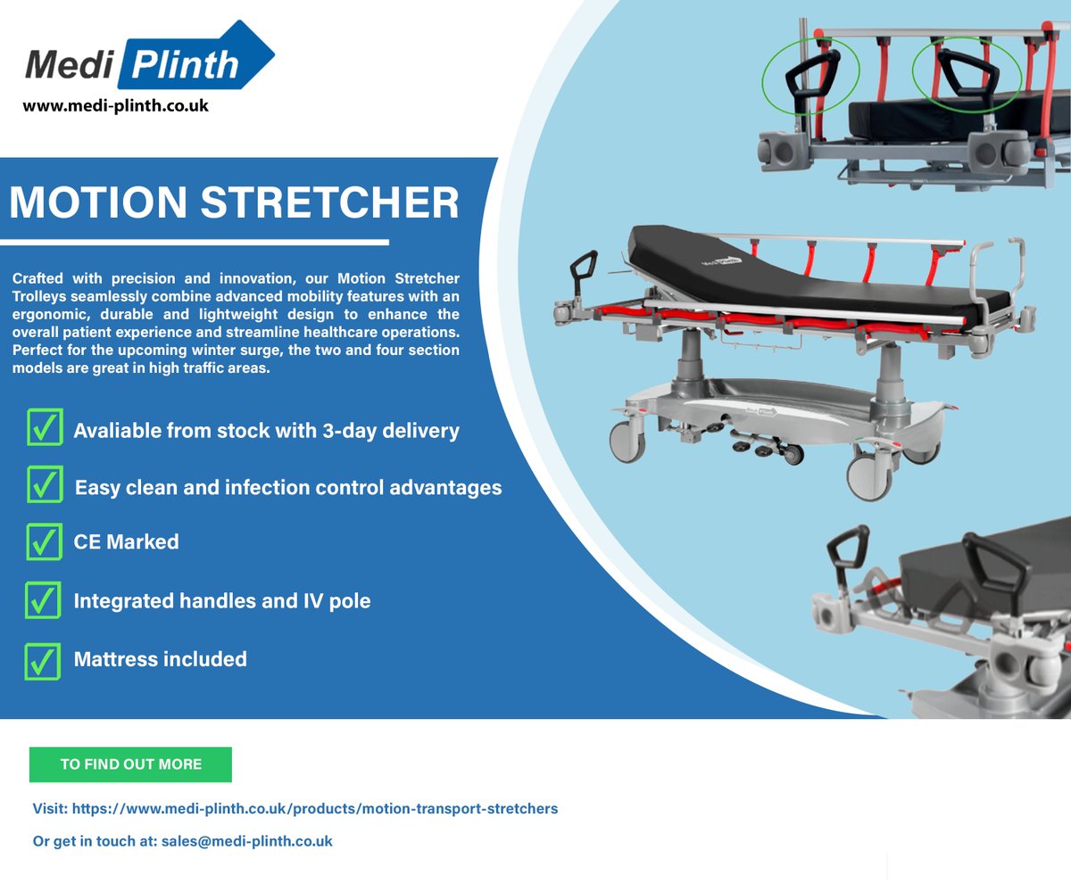 ✨ Happy New Year from everyone here at Medi-Plinth! 

🚑The ergonomic Medi-Plinth Motion Stretcher is ideal in high traffic areas!    

🌐Visit: medi-plinth.co.uk/products/motio…

✏️Or get in touch at: sales@medi-plinth.co.uk 

#medi-plinth #stretcher #productfocus