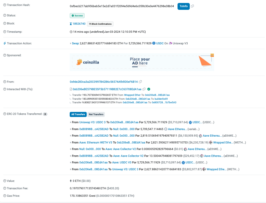 PeckShieldAlert's tweet photo. #PeckShieldAlert #liquidation The address 0xb089...b2ad has been liquidated 2.82K $WETH (worth ~$6.7M) https://t.co/wAdja0e29Q
