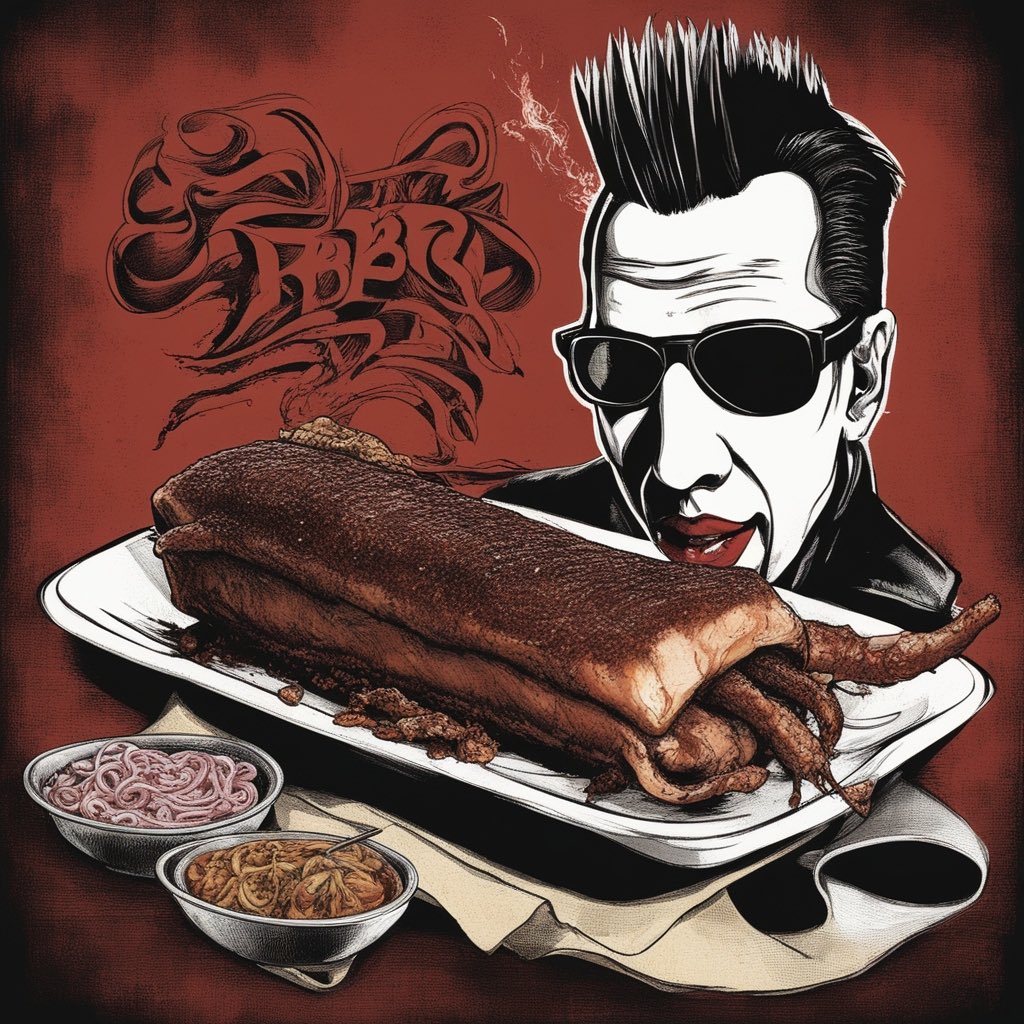 HashTagTooBased's tweet photo. Marilyn Manson’s rib shack ai https://t.co/0glRUdUpLZ