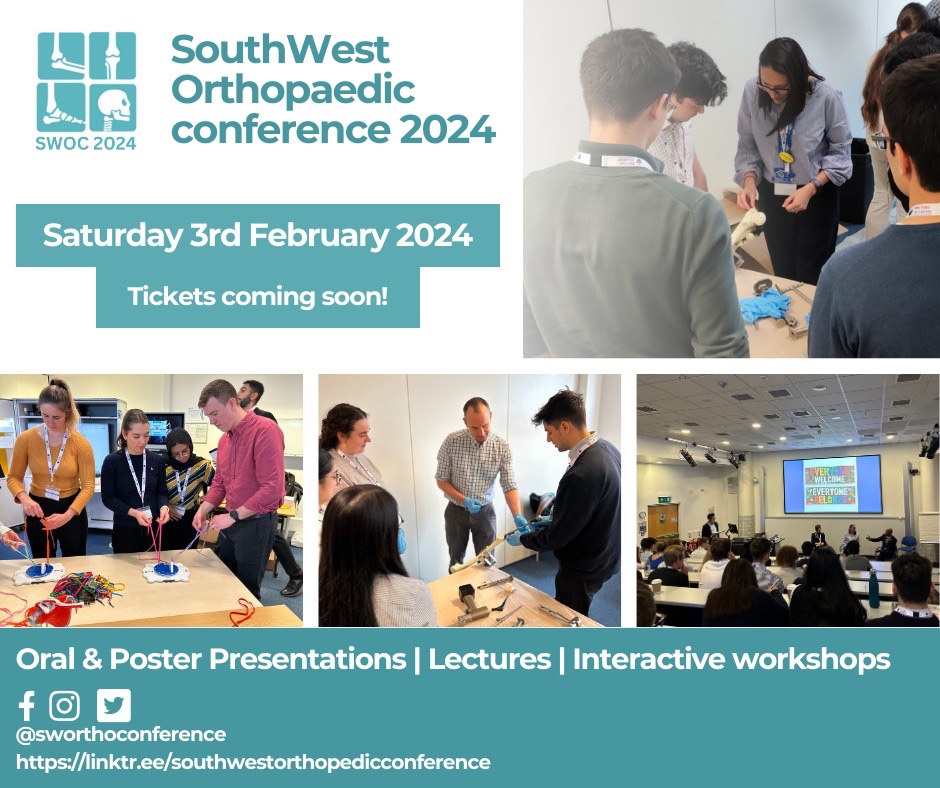 sworthoconf's tweet image. We’re excited to announce the orthopaedic conference this year will be on the 3rd February 2024. Tickets will be available soon. #orthopaedics #sworthoconference #nhs #medicalstudents #medicalschool