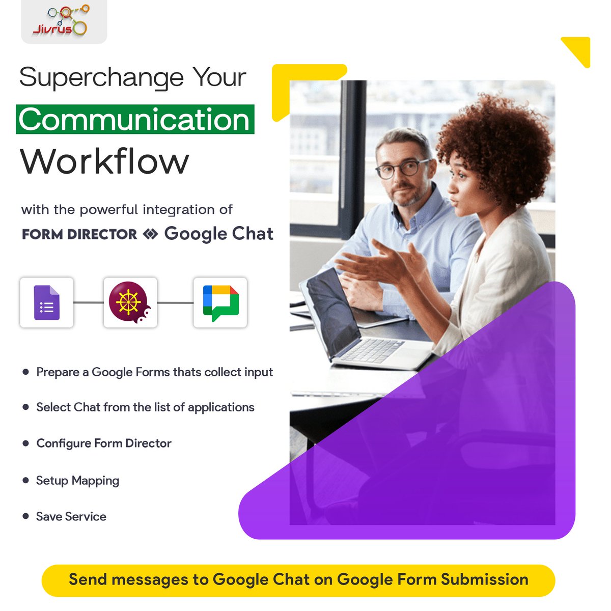 jivrus's tweet image. ⚡ Elevate your collaboration with powerful integration Form Director &amp;amp; Google Chat!  
 Now  you can send messages to Google Chat on Google Form Submission📑. 

read more @ formdirector.jivrus.com/apps/communica… 
@GoogleWorkspace 

#FormDirector #GoogleChatIntegration