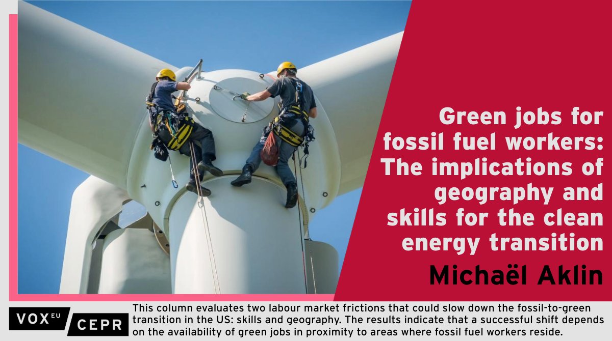 .@MichaelAklin @epflcdm identifies labour market challenges—skills & geography—that could hinder the US transition from fossil to green jobs, highlighting the feasibility of the transition if green jobs are created close to areas with fossil fuel workers.
ow.ly/XMso50Qnmkx