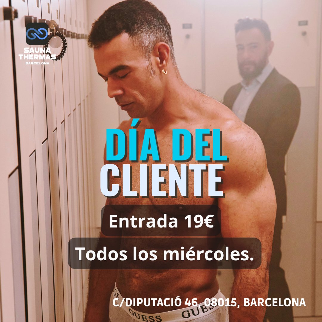 ¡Miércoles de tarifa especial! Ven y disfruta de Sauna Thermas por solo 19€. ¡Te esperamos hoy! 💙🌟 #DíaDelCliente
.
.
.
#saunathermas #saunatime #diversiónasegurada #saunasgaybarcelona #saunalovers #saunaspases #grupopases