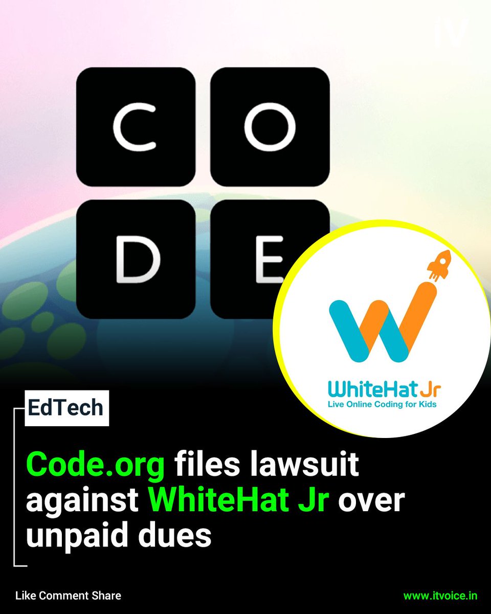 itvoice's tweet image. Code org takes legal action against WhiteHat Jr over a $4 million licensing deal. Allegations include breaches in payment and unfulfilled commitments. The lawsuit raises industry complexities in the evolving edtech landscape. 💻⚖️ #Codeorg #WhiteHatJr #EdTechLegal
