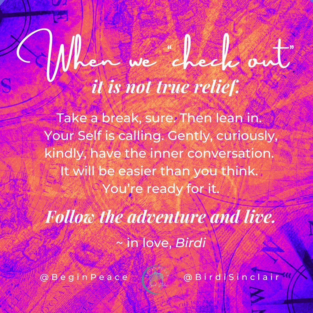 BirdiSinclair's tweet photo. We have learned to check out automatically. Sometimes we don't even realize we are doing it. Is there a pattern? Time of day, topics, people, inner emotions? What does this tell you about your own true needs? Accept the invitation and choose a connected life. https://t.co/4EhIqsmVwl