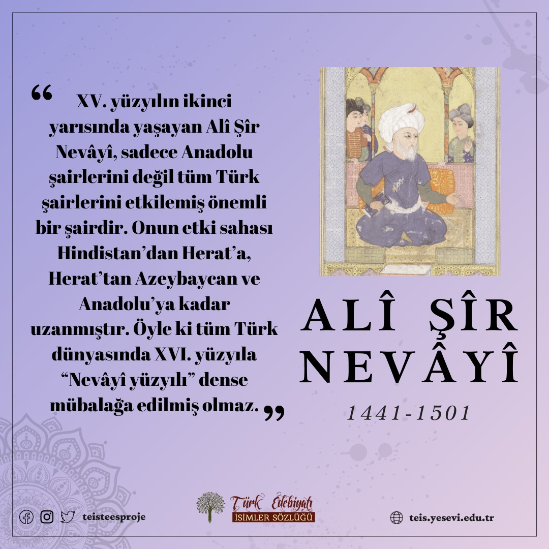 TEISTEESProje's tweet photo. Vefat yıl dönümünde Alî Şîr Nevâyî'yi hatırlıyoruz.
🖋️🖋️🖋️

TEİS Biyografi Linki: 
https://t.co/WkmcGrHsoJ

#teis #tees #teisteesproje #türkedebiyatı #türkedebiyatıisimlersözlüğü #yazarlar #şairler #nevayi #alisirnevayi #alisirnevai #nevai https://t.co/c89N7jEJW9