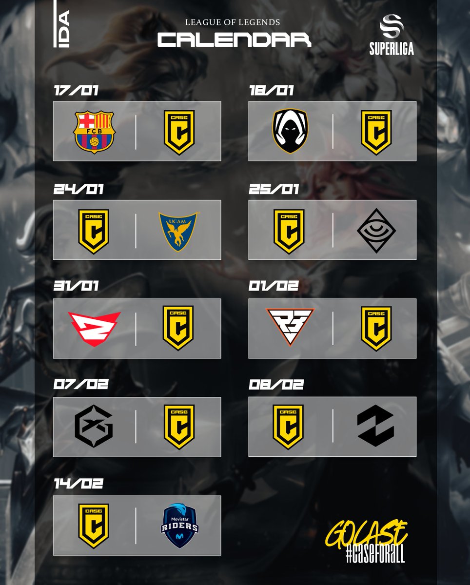 CaseEsports's tweet photo. Así será la primera vuelta de nuestro primer split en Superliga 😈
Nuestros primeros rivales son @FCBeSports y @TeamHeretics y creednos, estamos listos para empezar bien fuertes 💪
Pronto os presentaremos nuestro roster: licencia para soñar.
#CaseForAll https://t.co/9DeyeflXb2