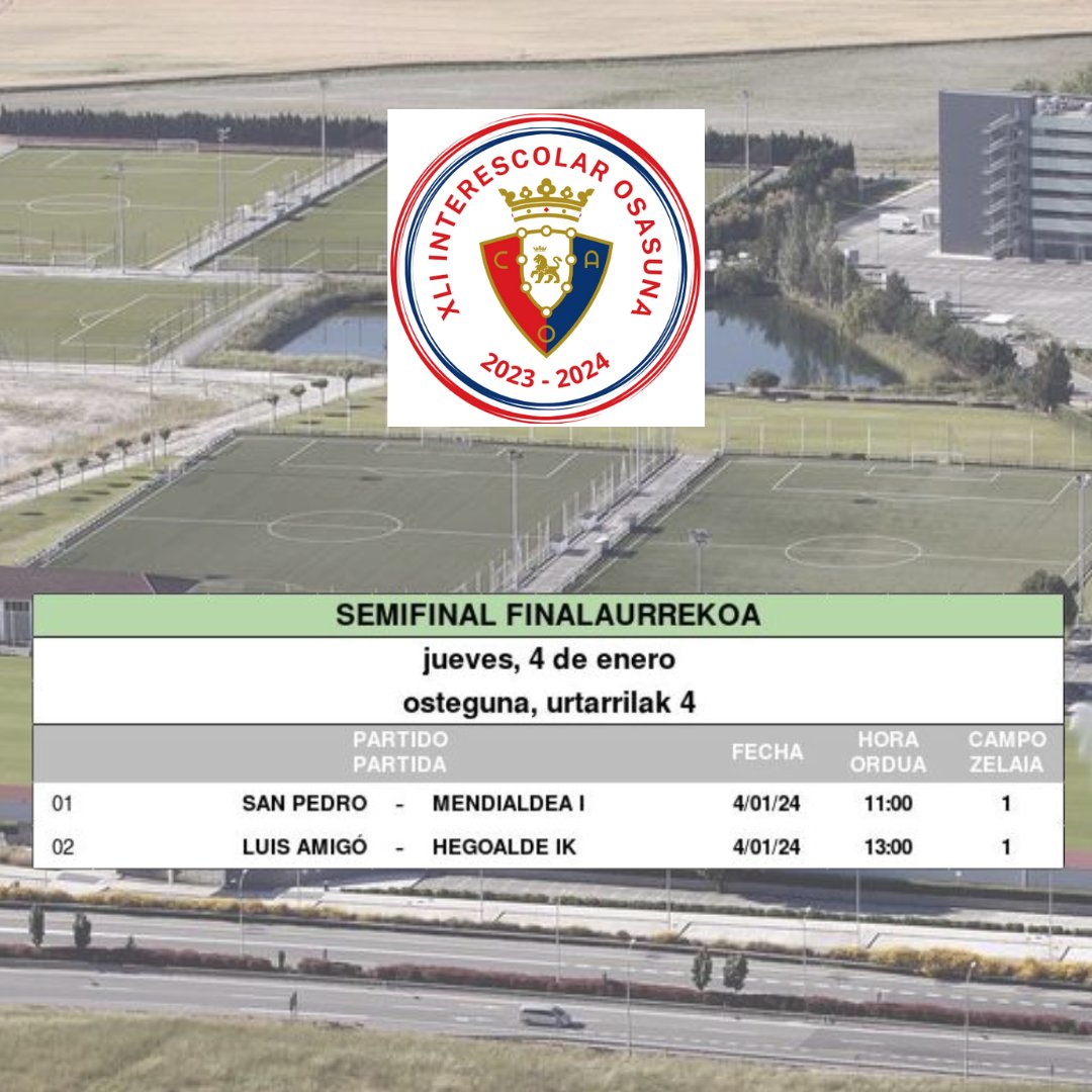 INTERESCOLAR FUNDACIÓN OSASUNA | @colegioamigo ha vencido en la ronda penaltis (5-4) a @colegiosancernin.
Mañana a las 13:00h disputará la semifinal contra Ikastola Hegoalde. 🎊🎊
Martina Arruiz Inda, jugadora del @club_amigo, continúa como máxima goleadora del tornero 🟡🔵💪