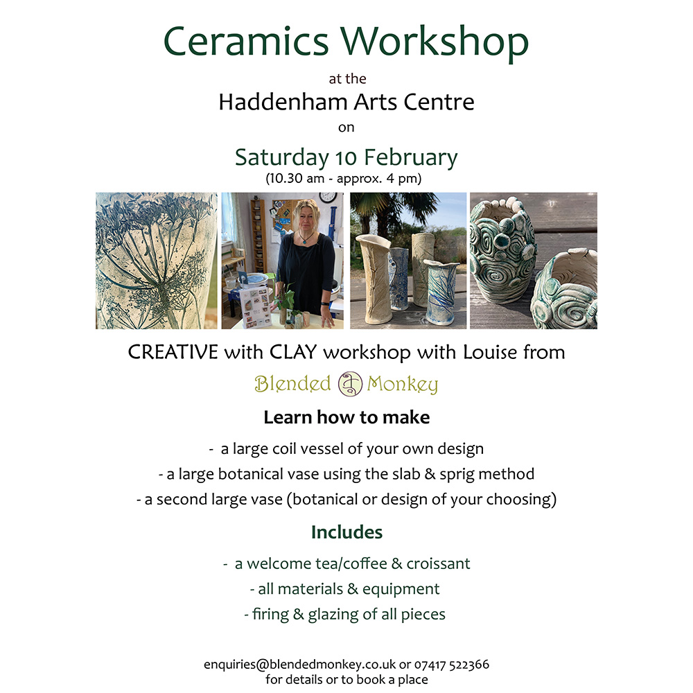 blended_monkey's tweet image. Creative with Clay group workshop at the Haddenham Arts Centre on SATURDAY 10 FEBRUARY - coiled vessel &amp;amp; large #botanical vases

Details - enquiries@blendedmonkey.co.uk
Book online - bit.ly/41LRNUv

@ArtsHaddenham
@HaddenhamArts
#makeapot #learnpottery #grouppottery