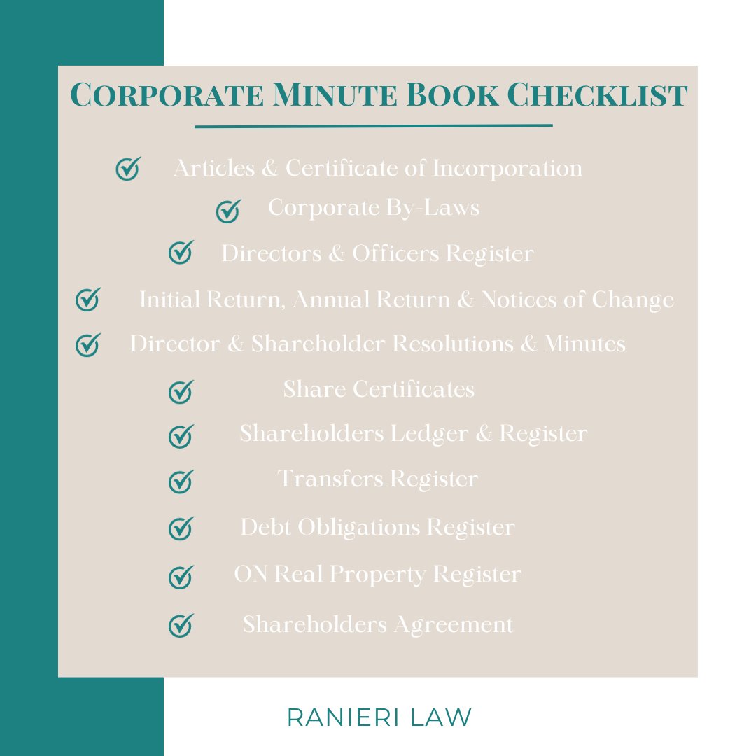 Ranieri_Law's tweet photo. #Minutebooks are required for #corporations & must be maintained annually. It contains all filings such as the AOI & certificate. If corps do not maintain them, they are at risk of being cancelled/dissolved. For more info, #RanieriLaw provides complimentary initial consultations. https://t.co/RQMaMvXeer