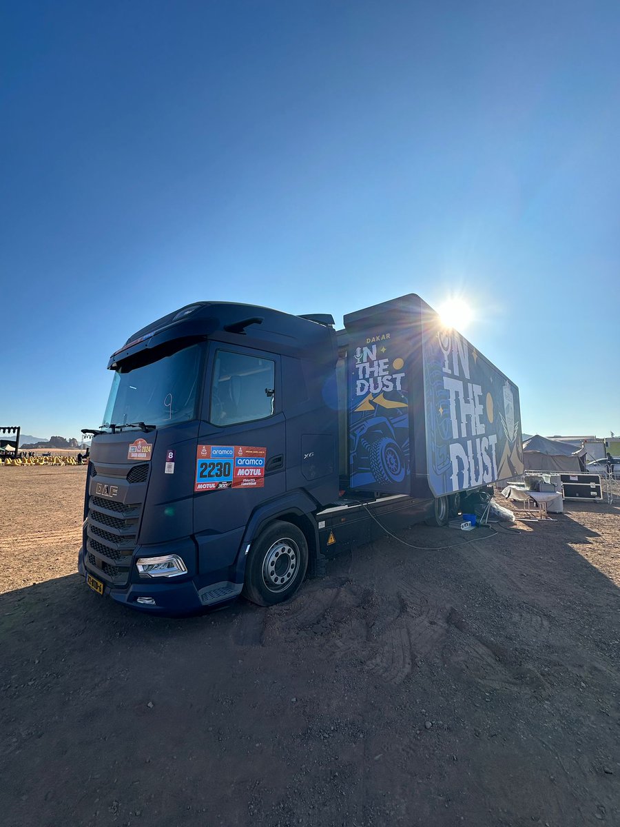 CutMedia1's tweet photo. The calm before the sandstorm 🏜️ 

We’ve touched down at @dakar with @redbullmotors, preparing ourselves and our roaming studio for two weeks of dunes, drama, and discussions with rally raid legends 🏍️

Watch the preview for Dakar In The Dust here: https://t.co/ex1AHHbG0A https://t.co/AKZqidHpBZ