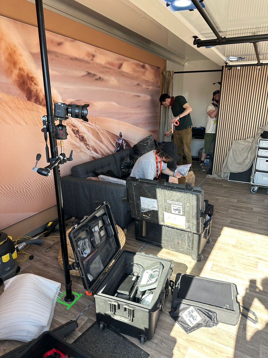 CutMedia1's tweet photo. The calm before the sandstorm 🏜️ 

We’ve touched down at @dakar with @redbullmotors, preparing ourselves and our roaming studio for two weeks of dunes, drama, and discussions with rally raid legends 🏍️

Watch the preview for Dakar In The Dust here: https://t.co/ex1AHHbG0A https://t.co/AKZqidHpBZ