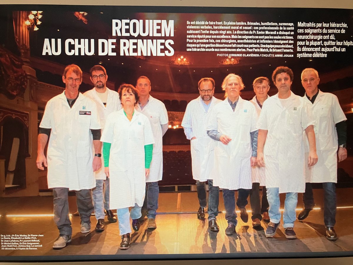 JouanAnne1's tweet image. C’est un cri. 
Celui d’une souffrance inouïe. Celle de neurochirurgiens, anesthésistes et infirmiers du CHU de Rennes.
À @ParisMatch, ils racontent humiliations quotidiennes, brimades, surmenage, violences verbales, harcèlement moral et sexuel. Ils disent leurs idées suicidaires.