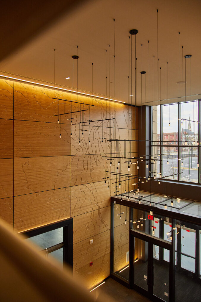 The lobby of Six Fifteen Waterfront showcases the Lehigh Valley's topography from floor to ceiling, making a statement when you walk in. With wellness features, luxury amenities, and the freedom to customize office suites, Six Fifteen Waterfront is a statement of distinction.