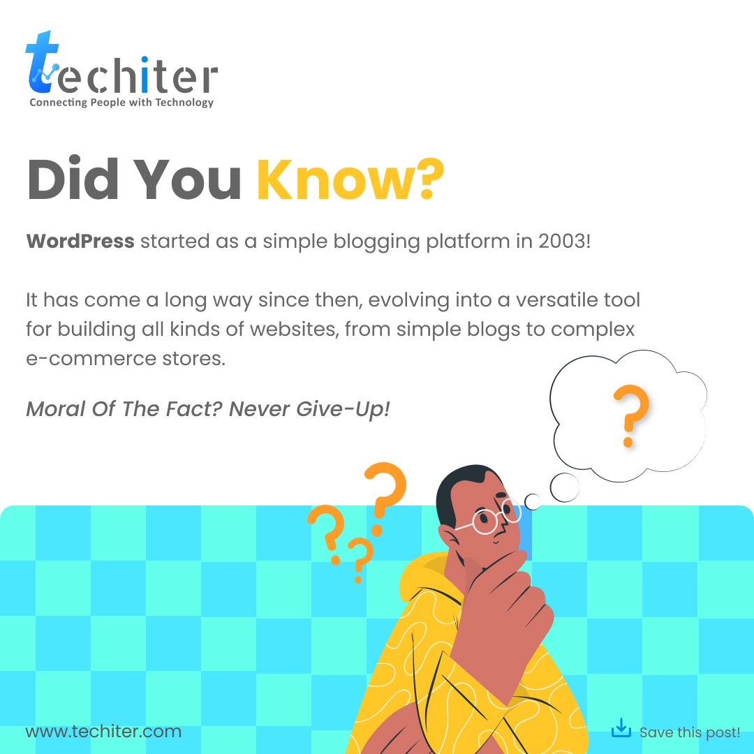 wetechiter's tweet photo. Who knew this blog platform from 2003 is now building over 43% of websites?! WordPress's story is pretty inspiring, right? Start small, chase your dreams big, and remember: even your "little" website idea can be revolutionary! 

 #blogger #trending2024 #Trending #Techiter https://t.co/t3tLx5I7yI