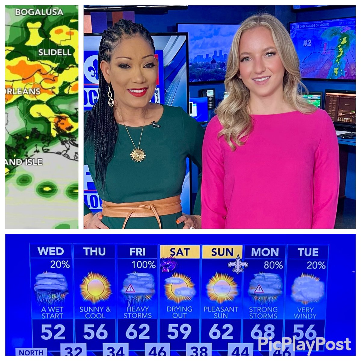 LizReyesFOX8's tweet photo. We are ready for Noon @FOX8NOLA #news #nola. Heads-up on big #weatherchanges with #heavyrain & #coldtemps Meteorologist @hannahgard_wx has your forecast especially for later this week . https://t.co/75rT65d0tX