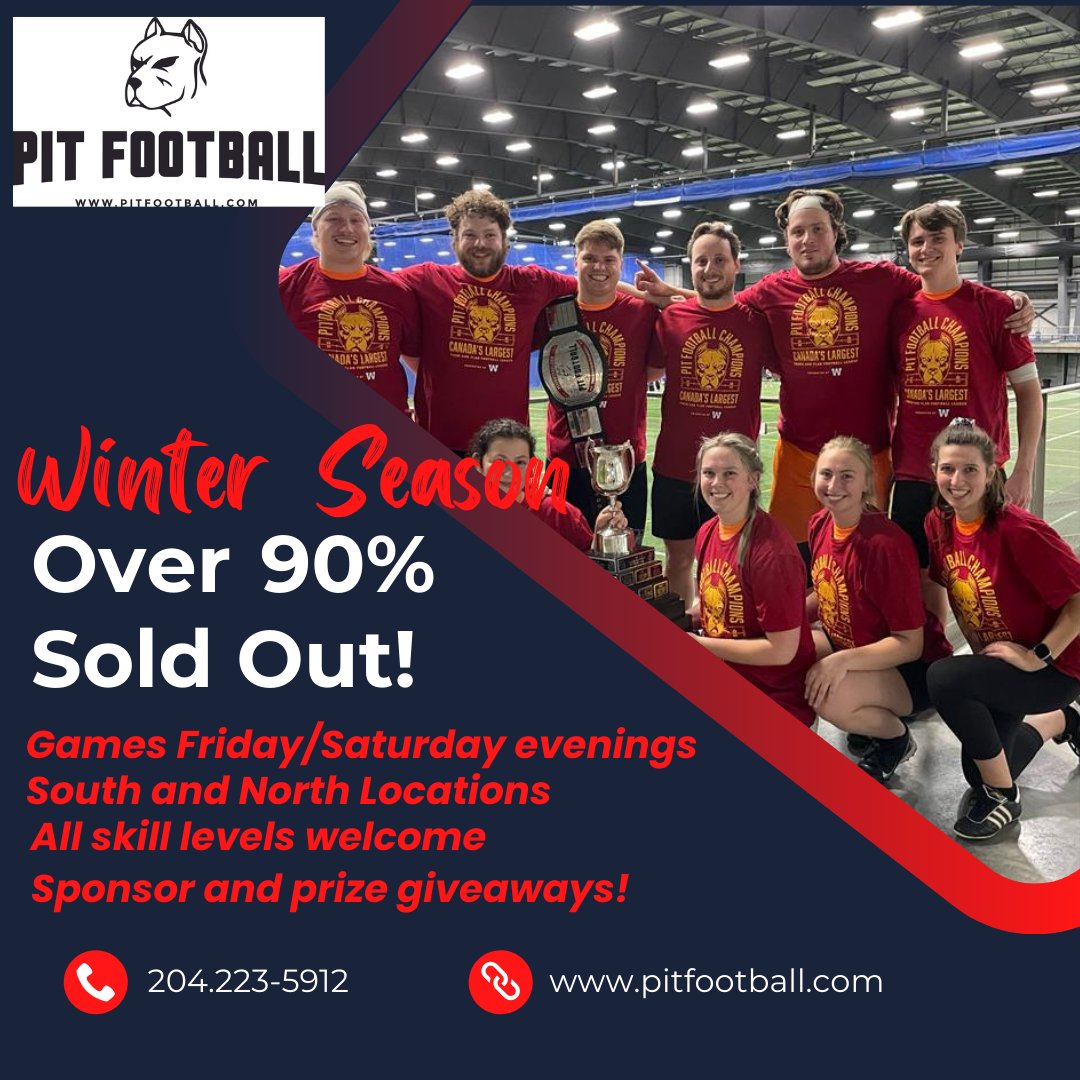 Registration for the Winter touch &amp; flag football season ends this Friday January 5th at midnight, or until we sell out.

Only 10 spots remain! Don't miss out on the best game day experience in rec sports. 

Registration Information found here: pit.redzoneleagues.com/forums/message…